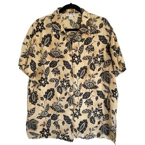 STUNT 100% Silk Floral Short Sleeve Button Down Shirt Size Large